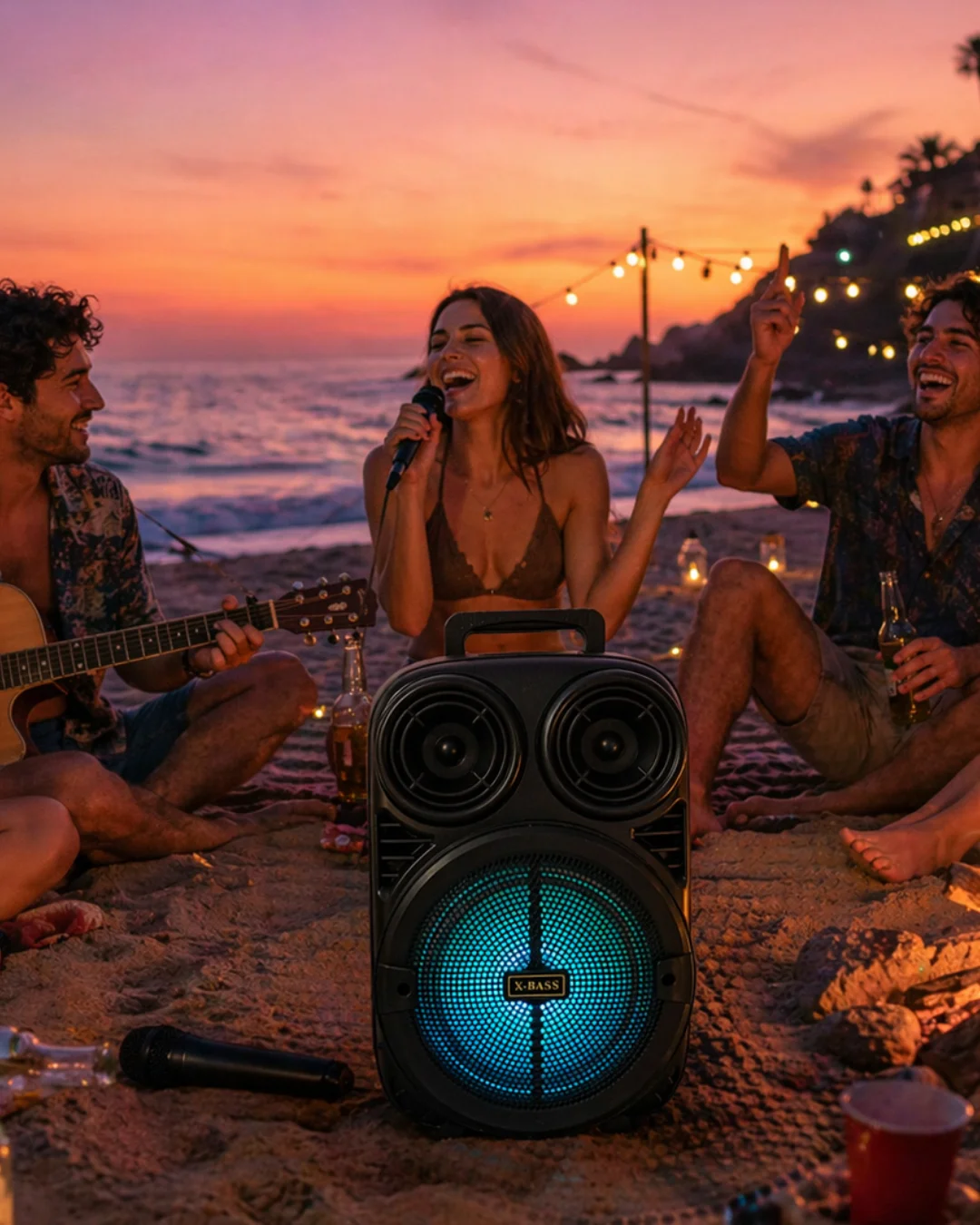Taşınabilir Bluetooth Speaker Mikrofonlu Karaoke Hoparlör RGB Işıklı 6.5 İnç Güçlü Ses