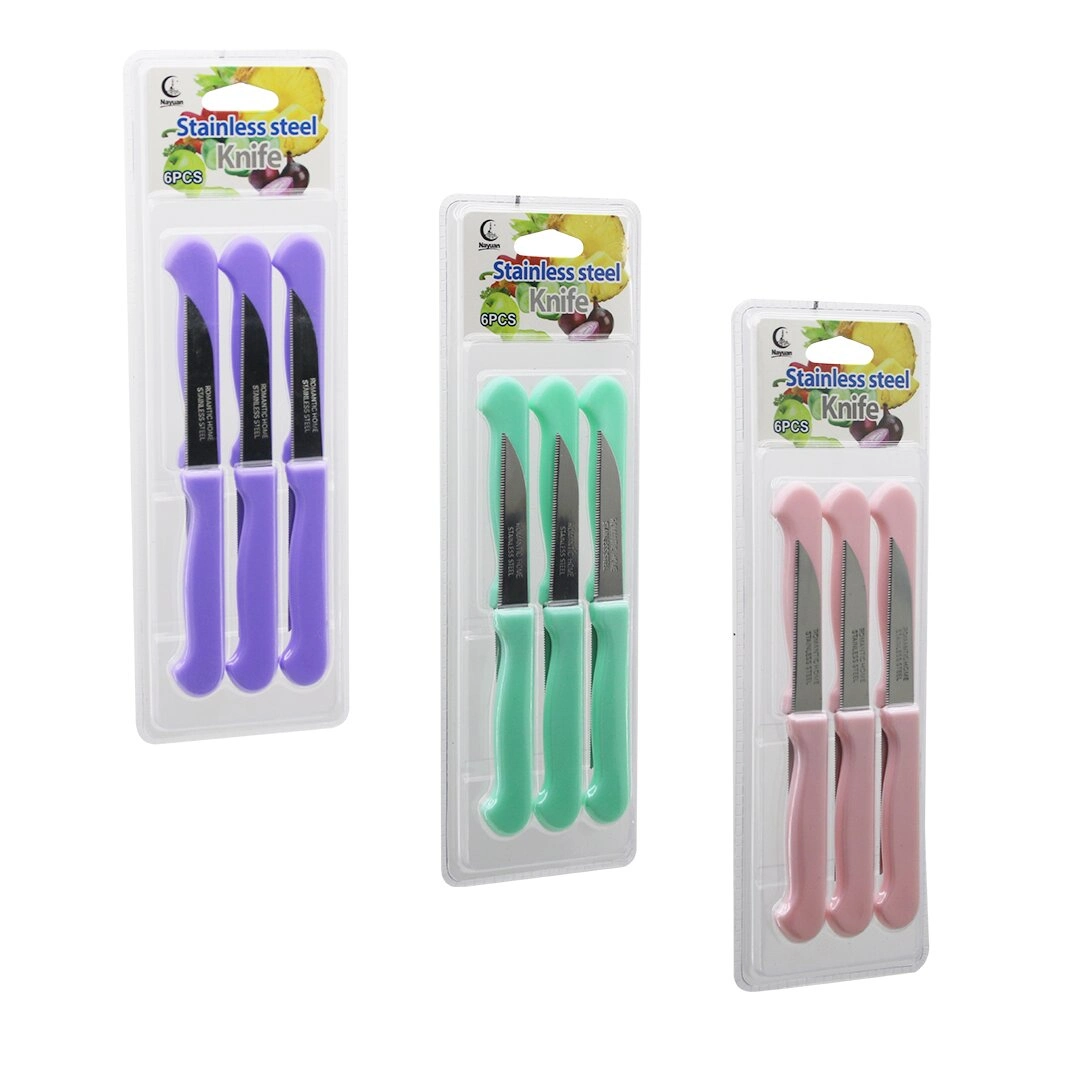 6PCS MEYVE BIÇAK RENKLİ PLASTİK SAPLI VAKUMLU AMBALAJ BRKT-806155 (552