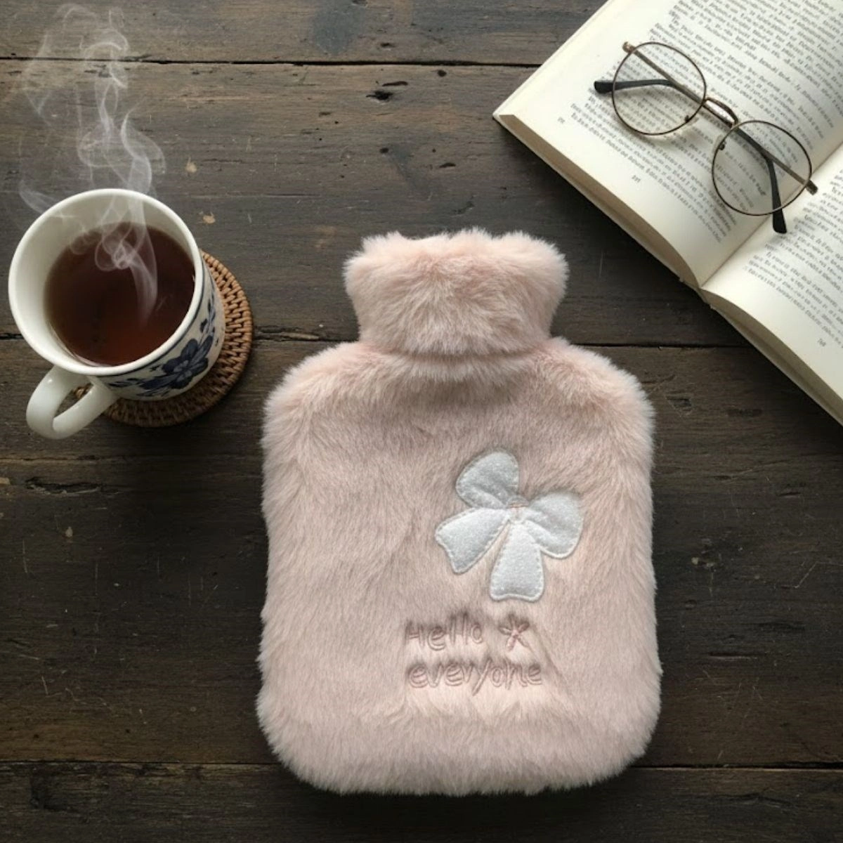 Peluş Sıcak Su Torbası 1 Lt Pembe Kurdeleli Yumuşak Kılıf