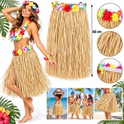 Hawaii Etek Hula 60 cm Doğal Saman Görünümlü Parti Aksesuarı