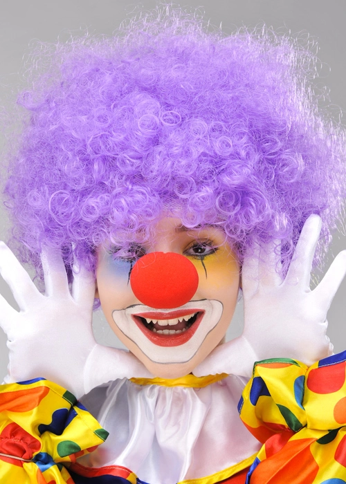 Kıvırcık Afro Mor Renk Takma Saç ve Burun Seti