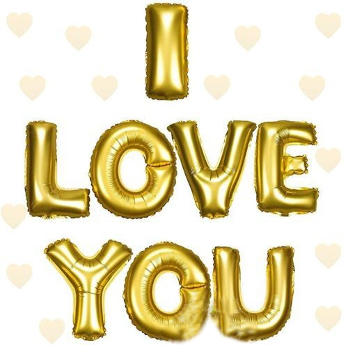 Altın Renk I Love You Folyo Balon 35 CM
