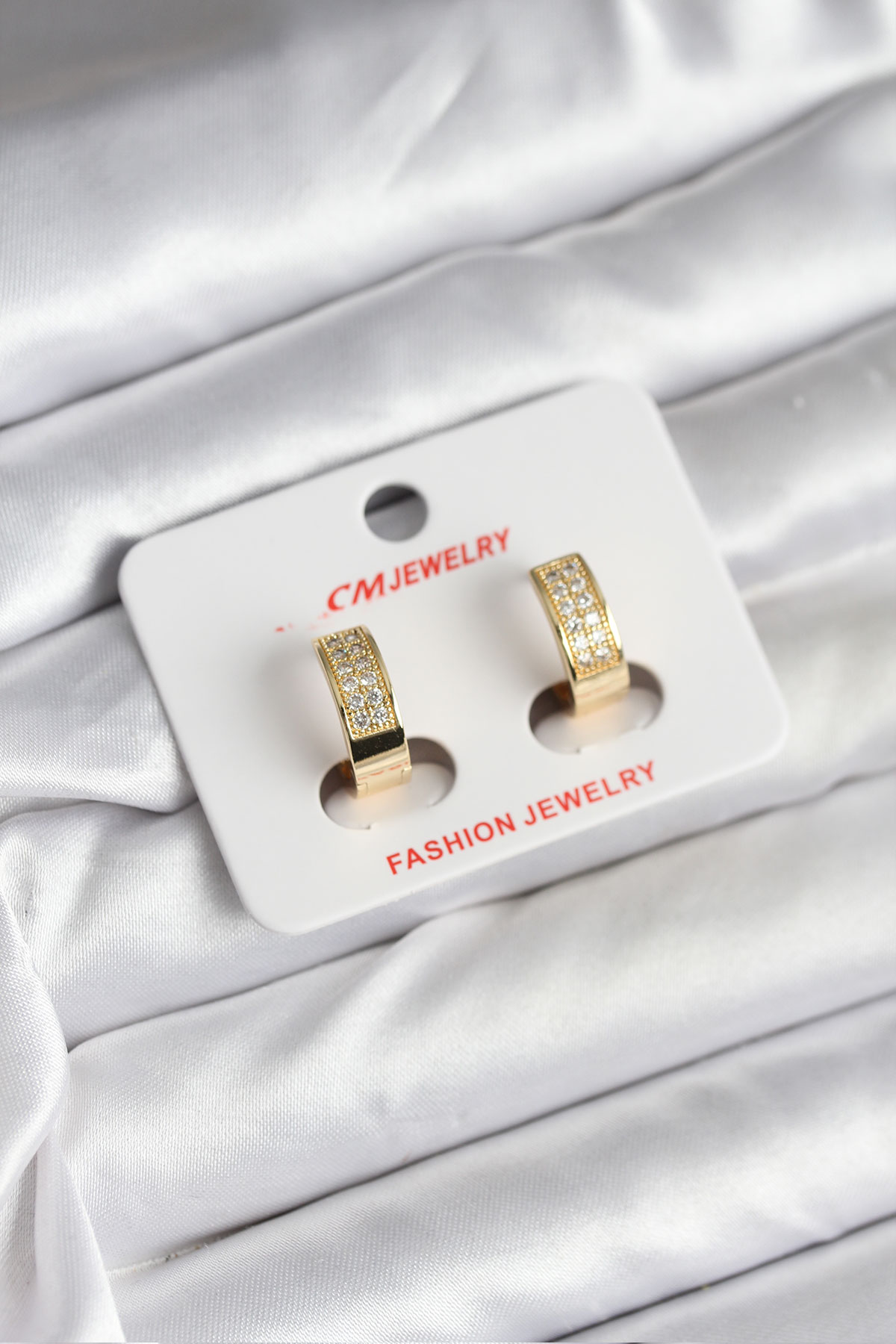 14K Gold Renk Kaplama Zirkon Taşlı Halka CM Kadın Küpe