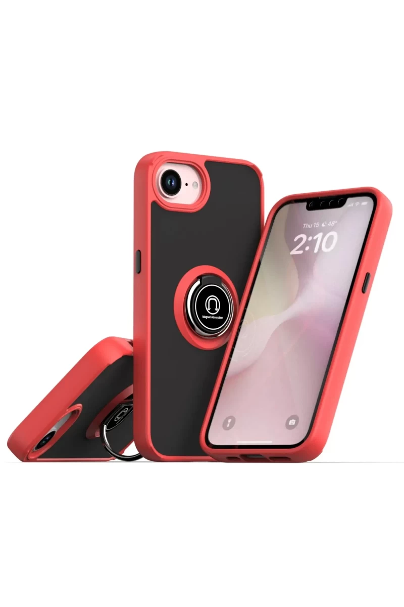 Apple iPhone 16E Uyumlu Kılıf Montreal Yüzüklü Silikon Kapak - Kırmızı