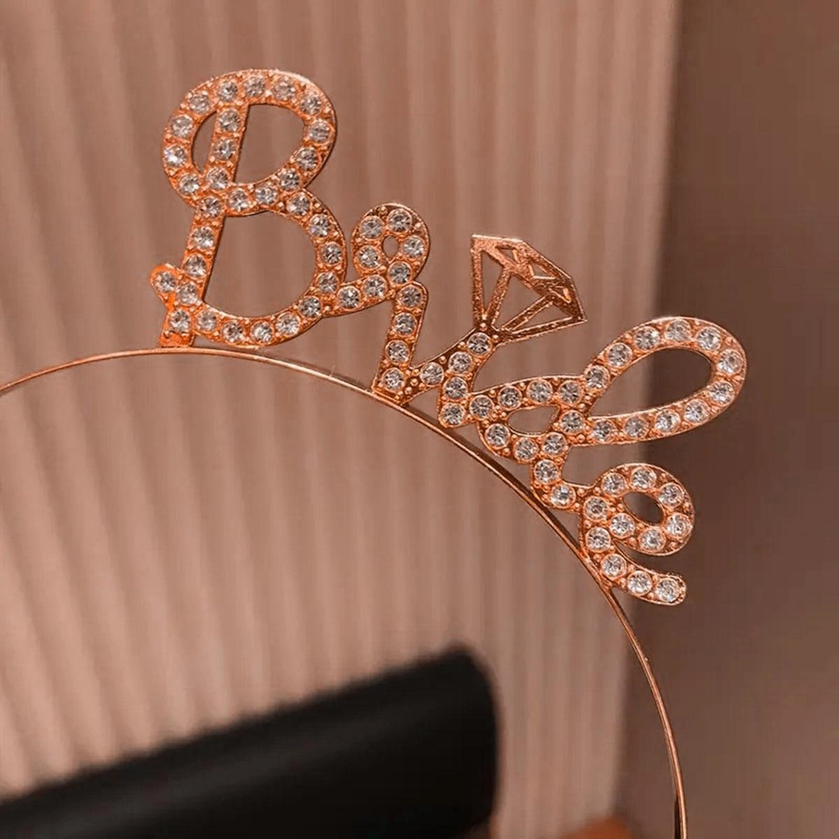 Zarif Taşlı Bride Gelin Tacı - Rose Gold Renkli
