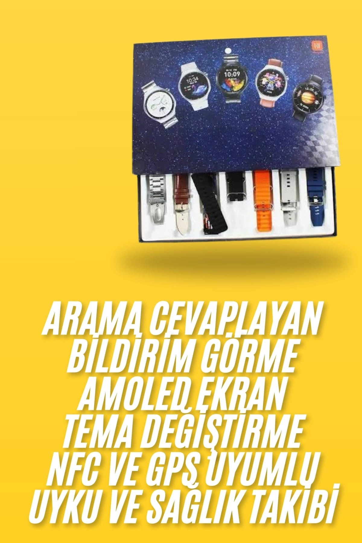 Akıllı Saat Siyah Kasa 7 Kordonlu Dokunmatik Ekran