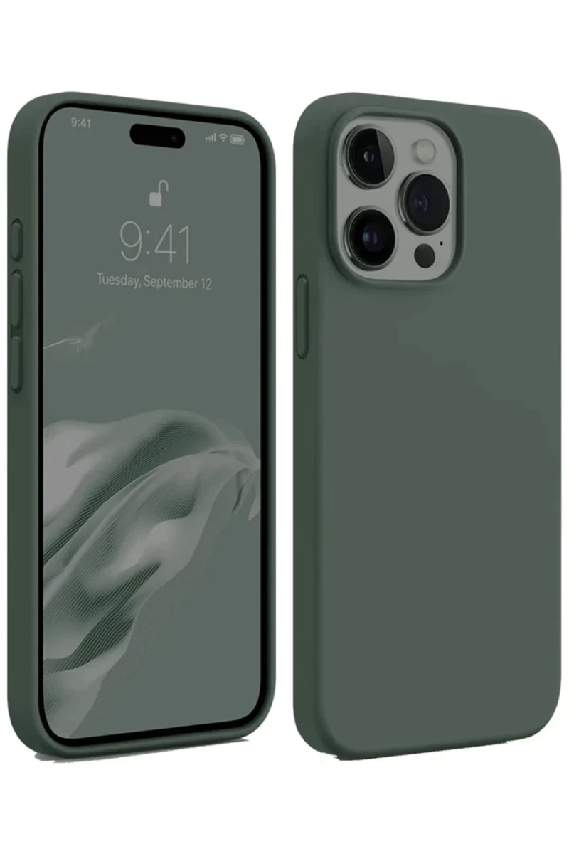 Apple iPhone 15 Pro Max Uyumlu Kılıf First Silikon - Koyu Yeşil