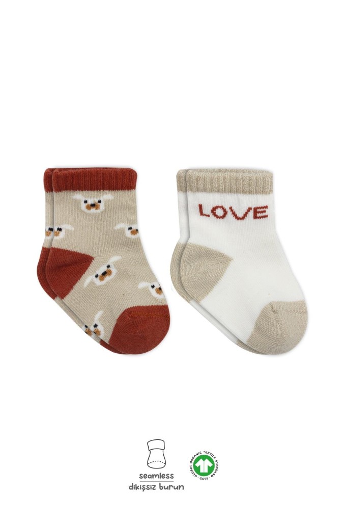 2'Li Love Dog Penye Soket Çorap 10118 Bej