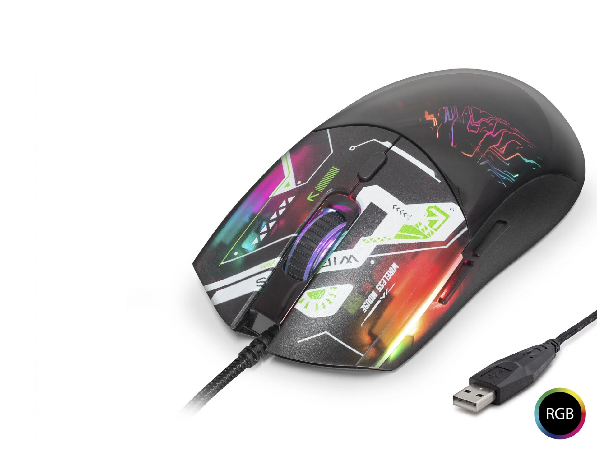 Ergonomik RGB Mouse 7200 DPI Kablolu Siyah Geometrik Desenli