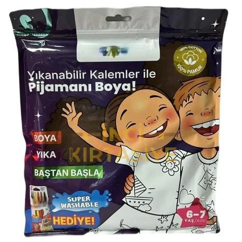 Hediyeli Boyanabilir Pijama 6-7 Yaş Kalem ile