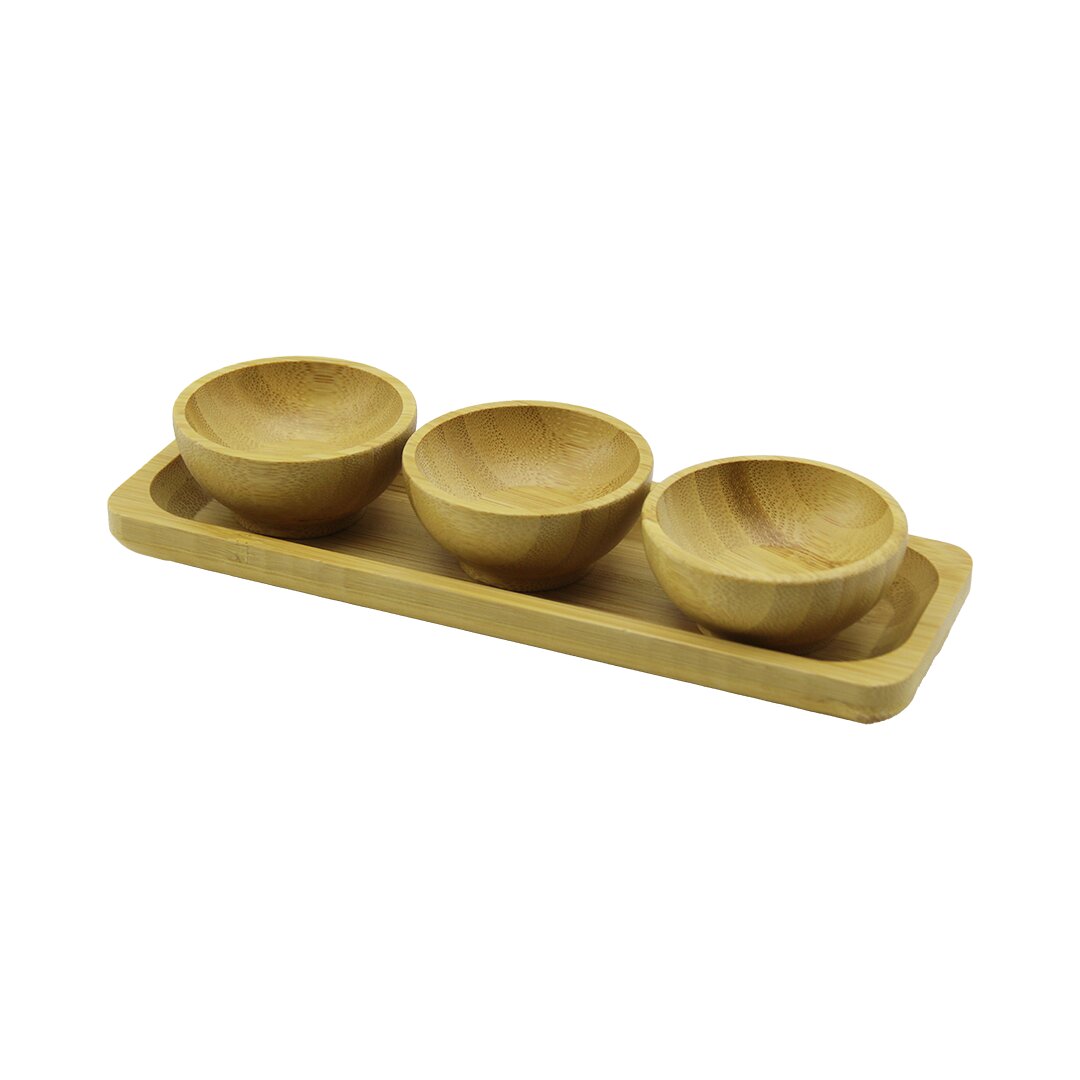 3PCS - Sunum Tepsili Mini - Çap: 6CM Ahşap Bambu Lokumluk - Çerezlik Kase