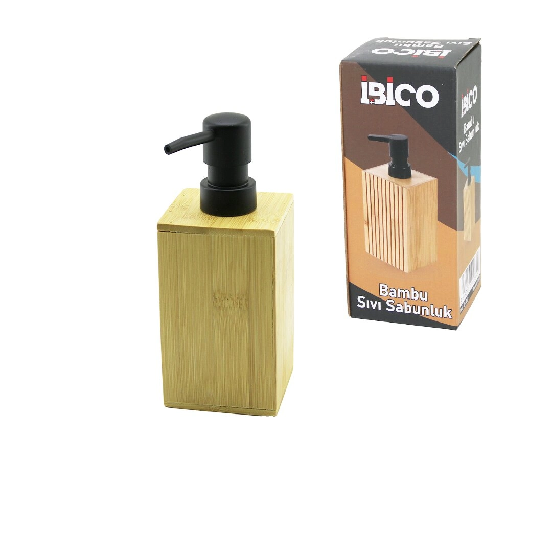 Şık Kare Ahşap Bambu Sabunluk 7 cm Siyah Pompa