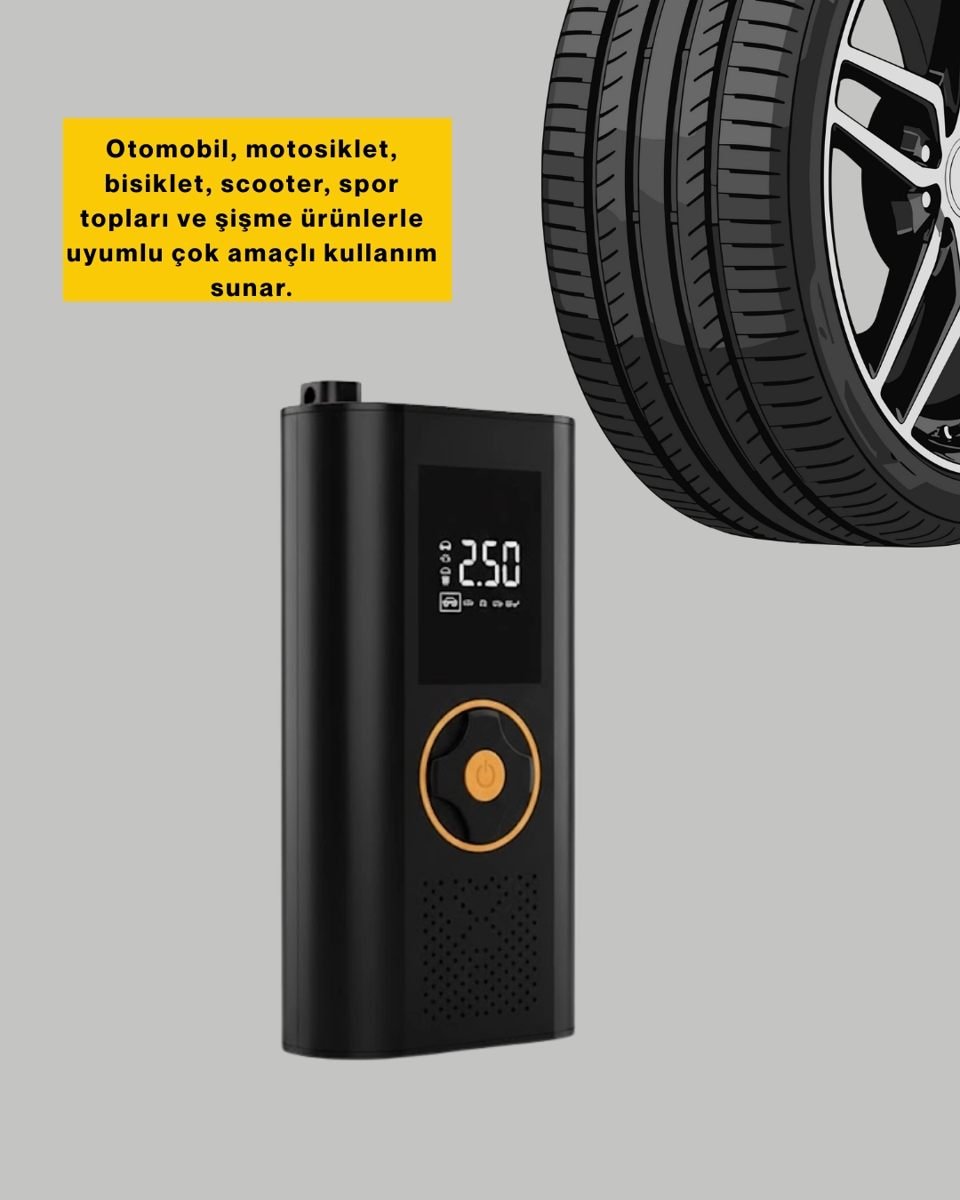 Akıllı Hava Kompresörü LED Ekranlı 12V Taşınabilir Araç Aksesuarı