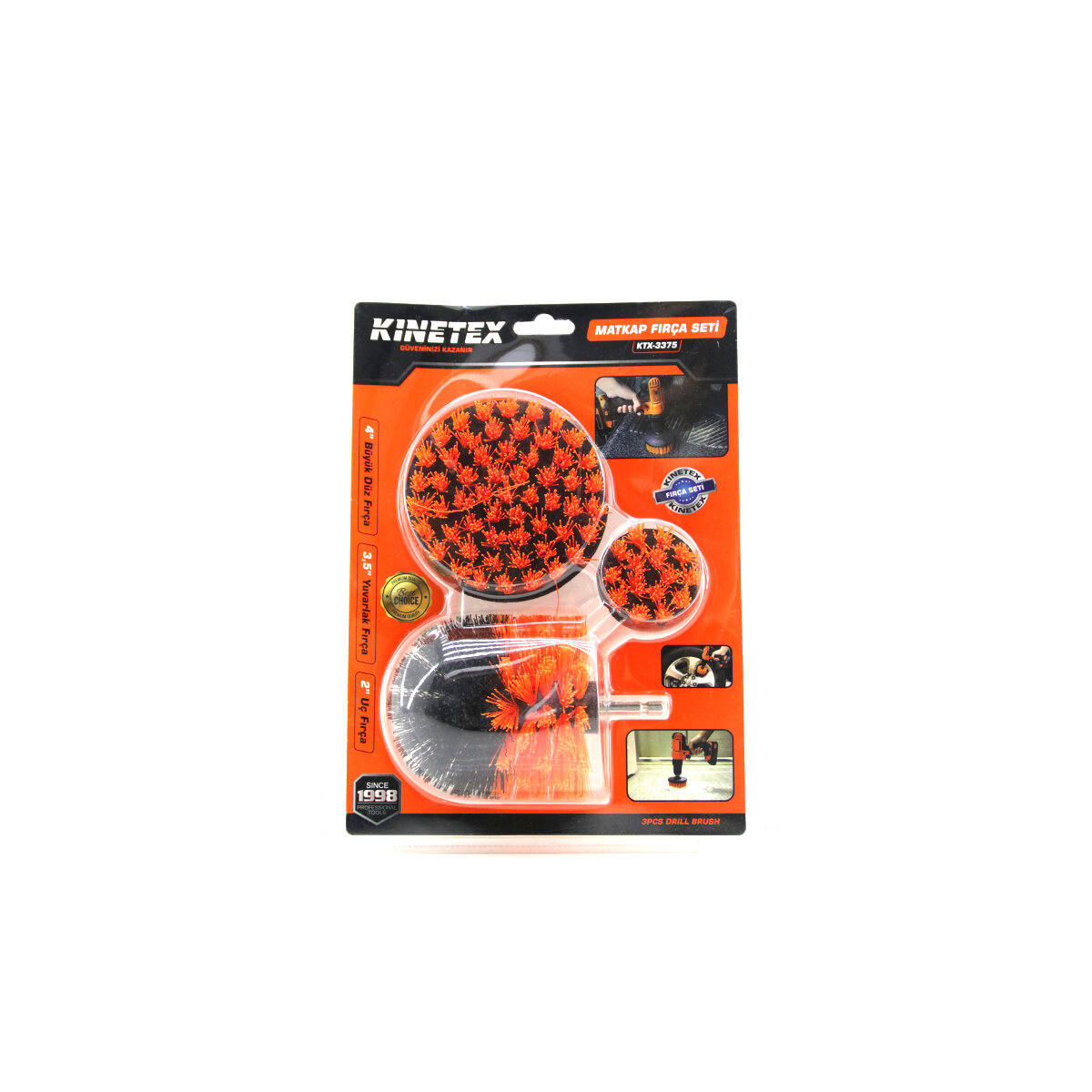 3PCS Set Matkap Fırçası 1/4 Inc - 6.3MM Büyük Düz= 4 Inc Yuvarlak= 3.5 Inc Uç Fırça= 2 Inc KTX-3375