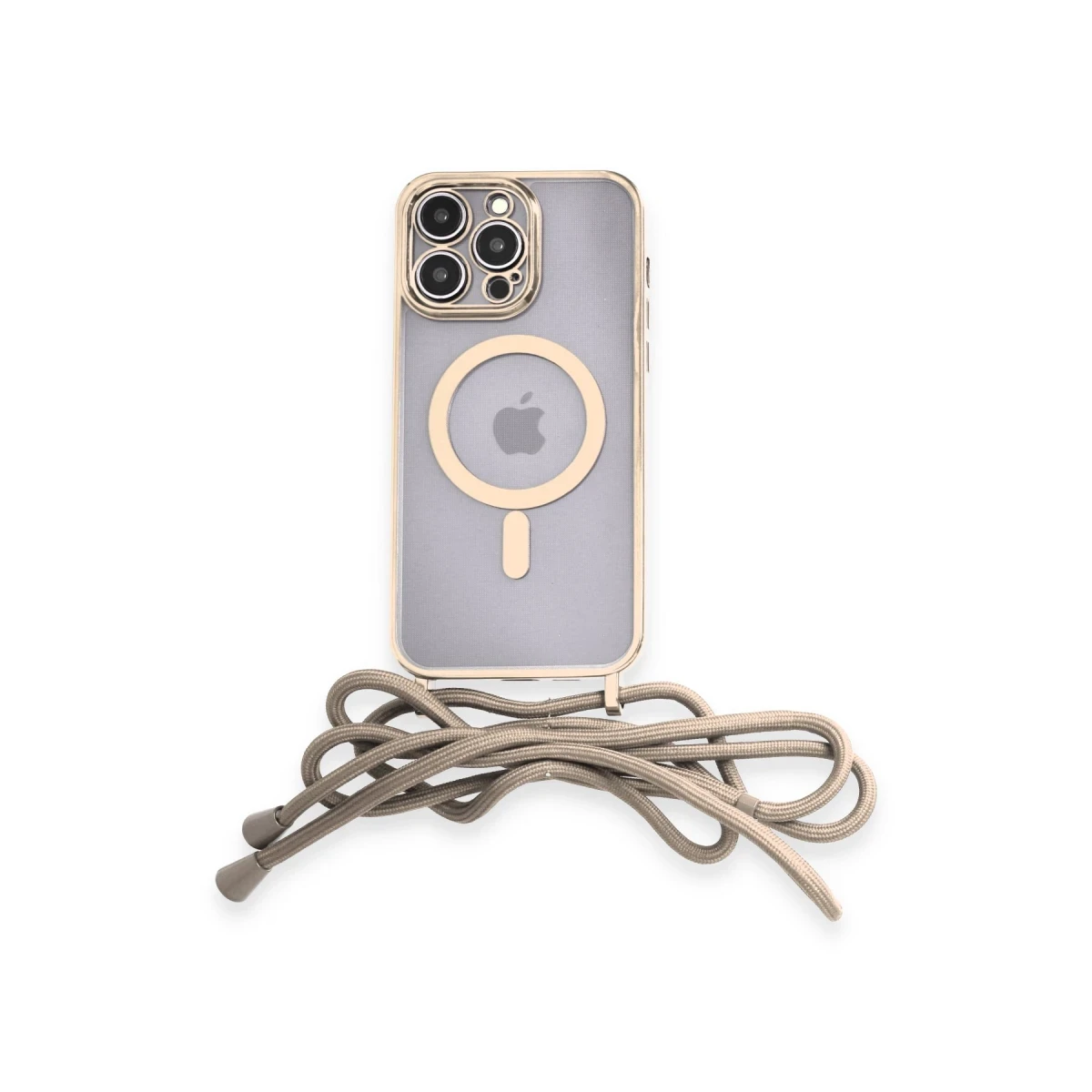 Apple iPhone 14 Pro Kılıf Divo Lazer Askılı Magsafe Kapak - Gold