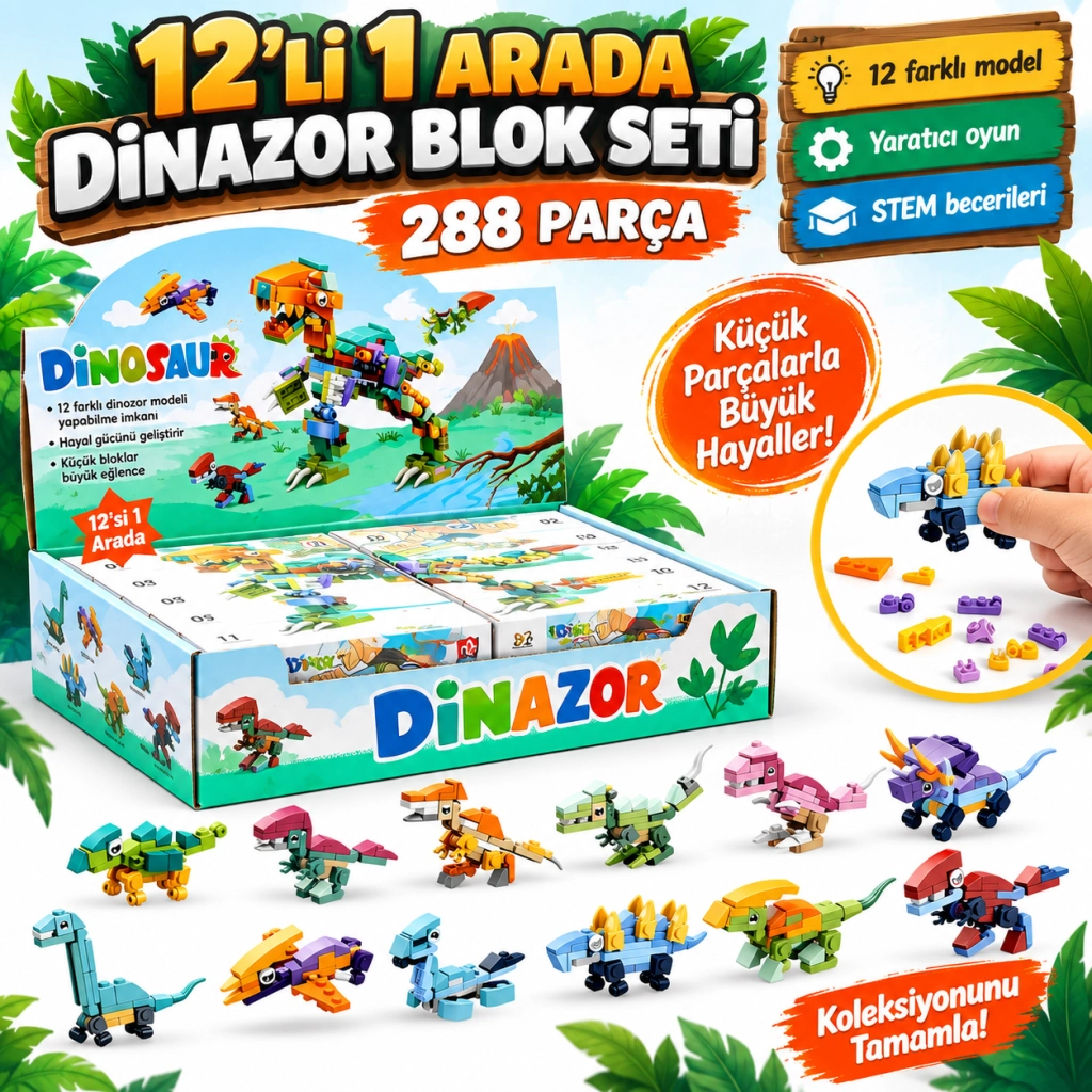 Dinazor Temalı 12'li Oyun Seti - KZL-SM195B