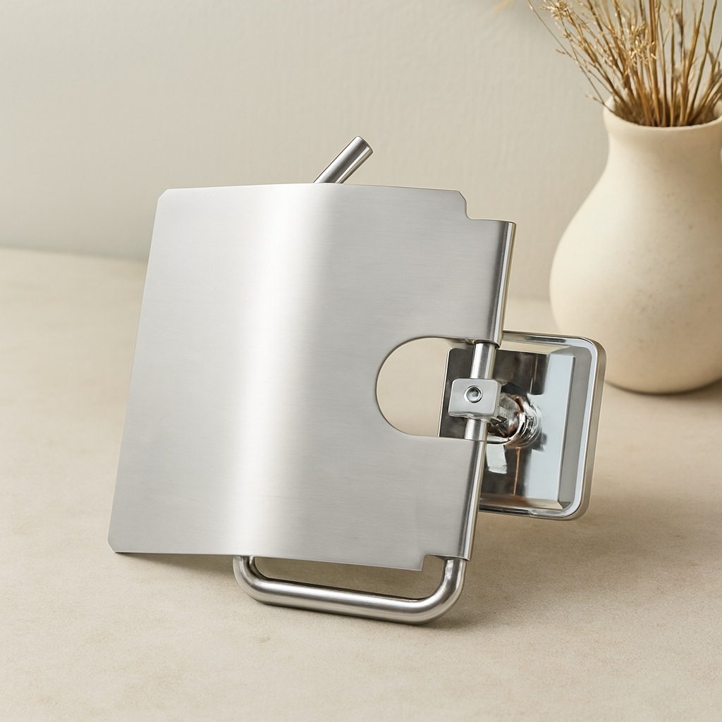 Geniş Kapaklı Metal WC Kağıtlığı (Yapışkanlı Montaj)