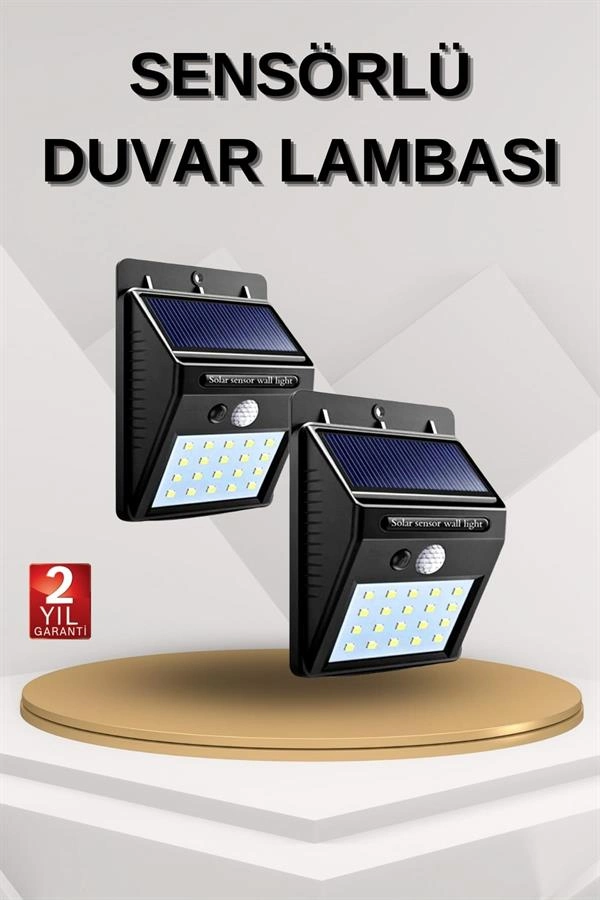 Hareket Sensörlü Güneş Enerjili Duvar Lambası 20 LED
