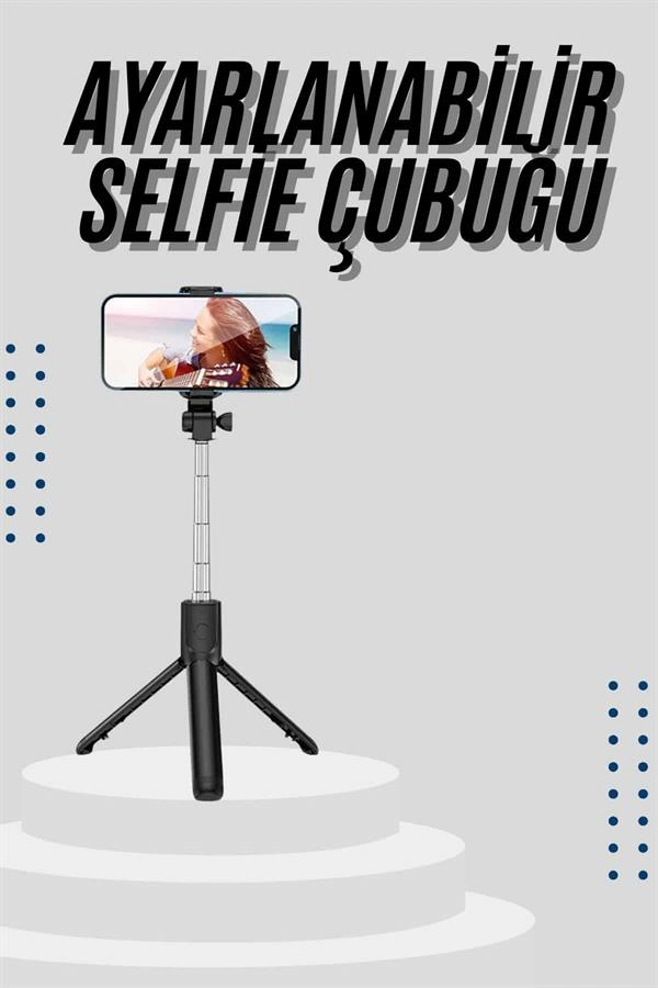 Kumandalı Bluetooth Tripod Selfie Çubuğu 186 mm Uzunluk