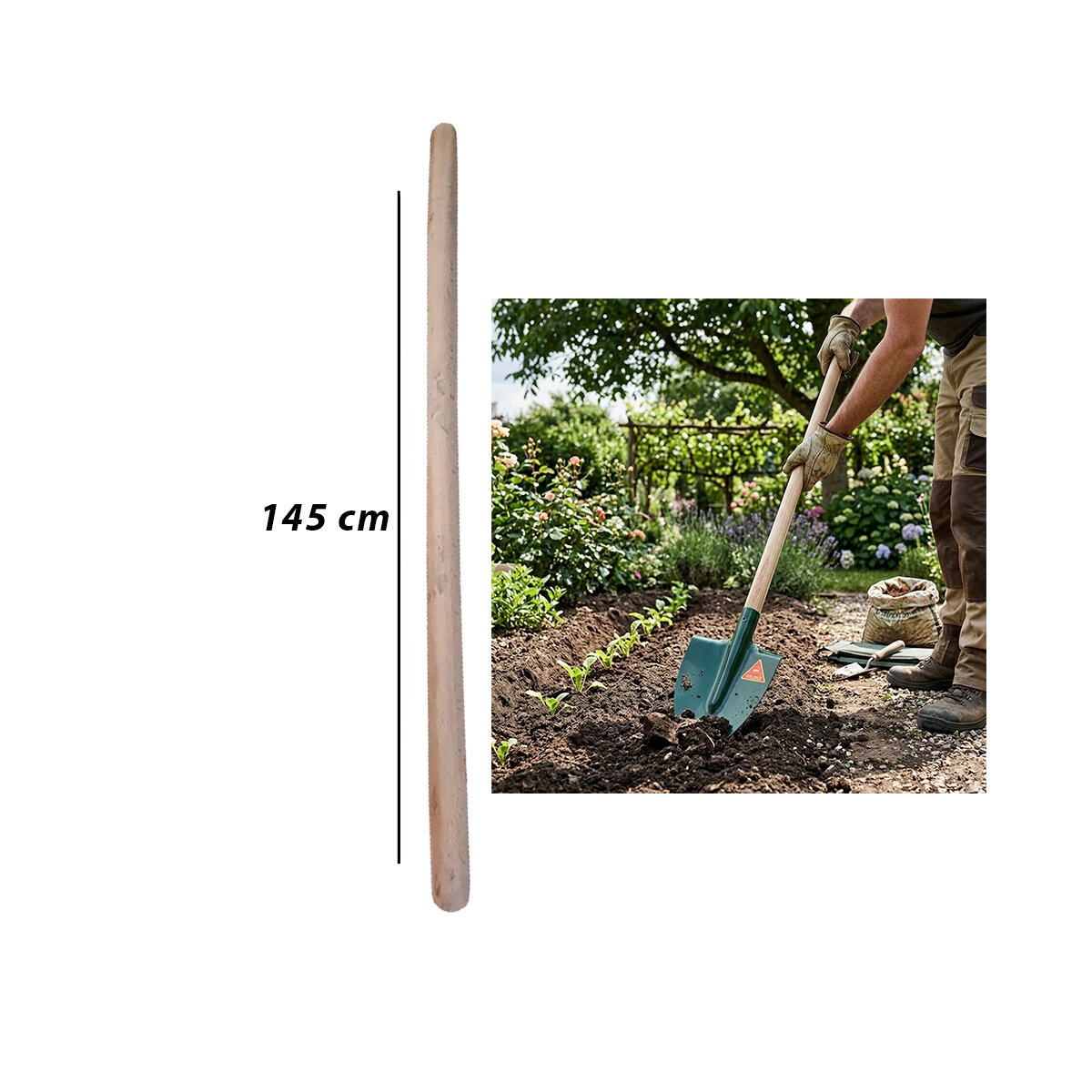Uzun Ahşap Kürek Sapı 145 cm Bahçe Kullanımı