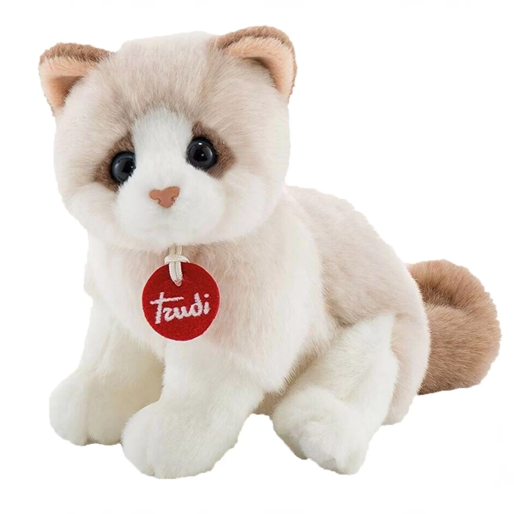 Peluş Kedi Figürü 20 cm Beyaz Bej Renkli