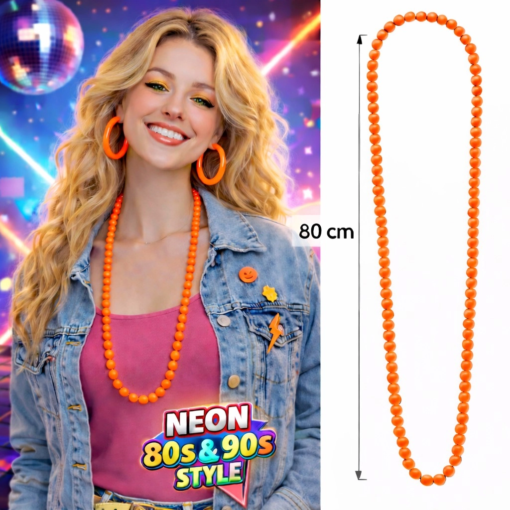 Enerjik Neon Turuncu Boncuk Kolye 80 cm Parti Aksesuarı