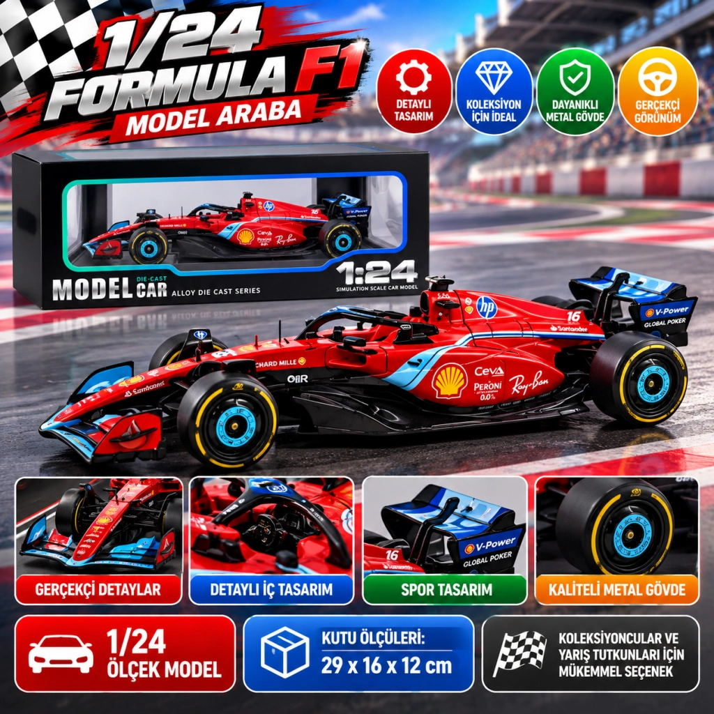 Formula F1 Kırmızı 24 Adet Set Oyun Aracı