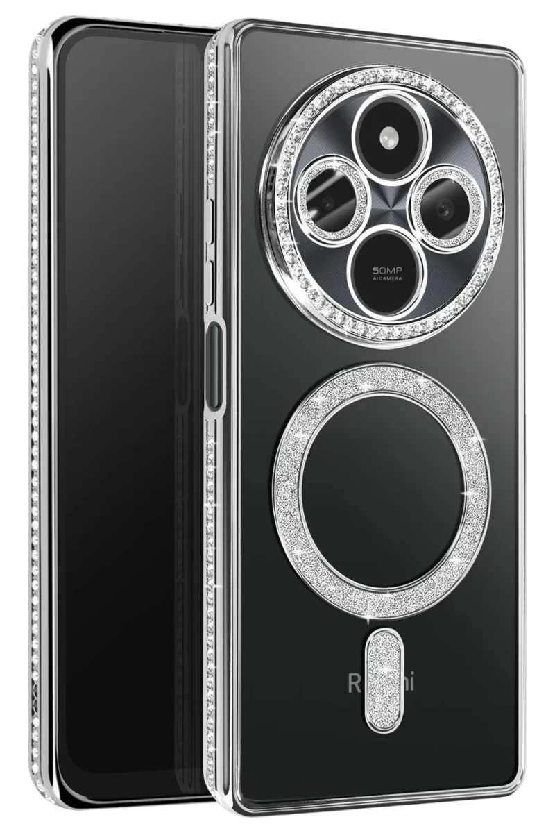 Xiaomi Redmi 14C Uyumlu Joke Simli Magneticsafe Kılıf - Gümüş