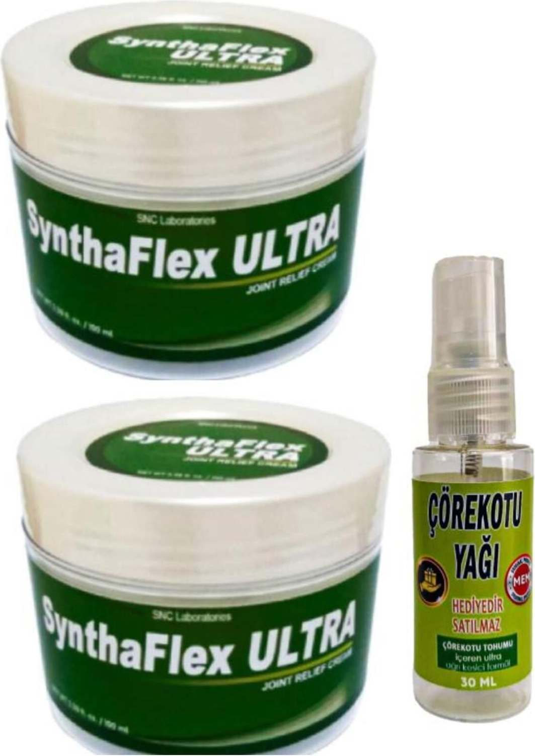 SynthaFlex Ultra Syntha-Flex Sırt Diz Vücut Sızıları İçin Masaj Bakım Kremi 100 ml x 2 Adet+Masaj Yağı ile 30 ml
