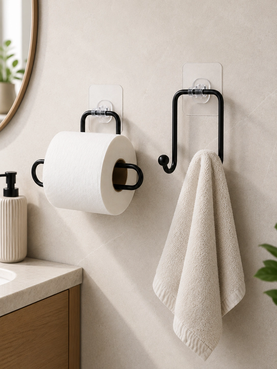 Yapışkanlı Banyo Seti 2'li Tuvalet Kağıdı ve Havlu Askısı