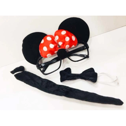 Mouse Temalı Gözlük Papyon Kuyruk Seti (Minnie Model)