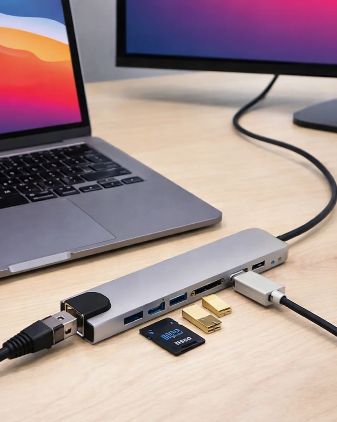 8 Port Type C Hub USB HDMI RJ45 SD TF Kart Okuyucu Çoklayıcı
