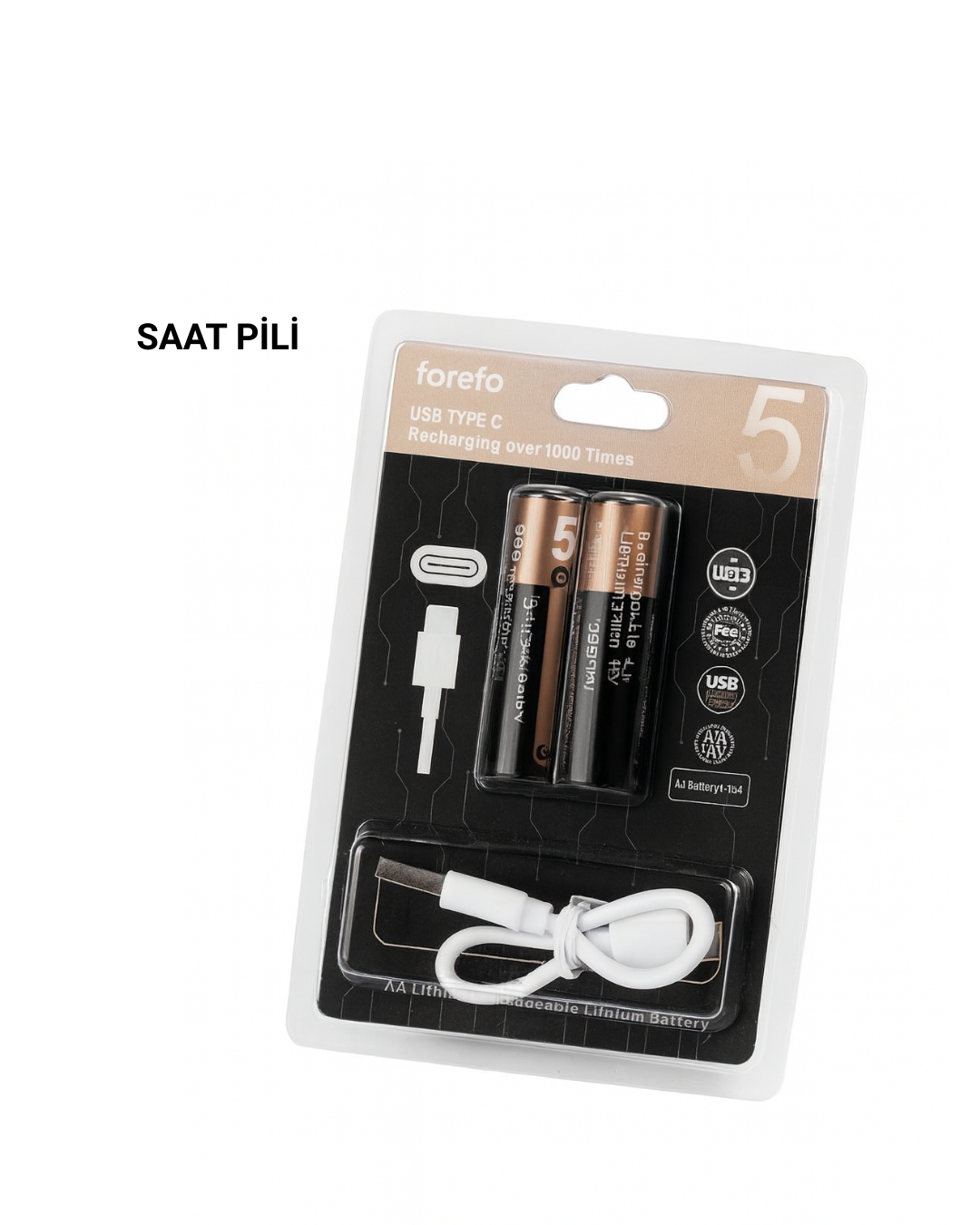 USB Type-C ile Hızlı Şarj Edilebilen AA Lityum Pil