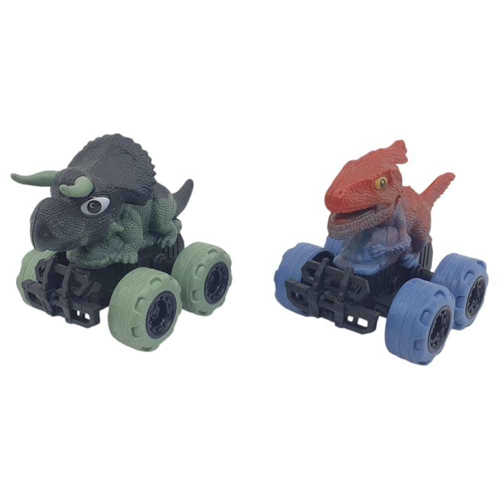Sürtmeli Dinazor Arabalar 2'li - 12 cm - Triceratops & Parasaurolophus