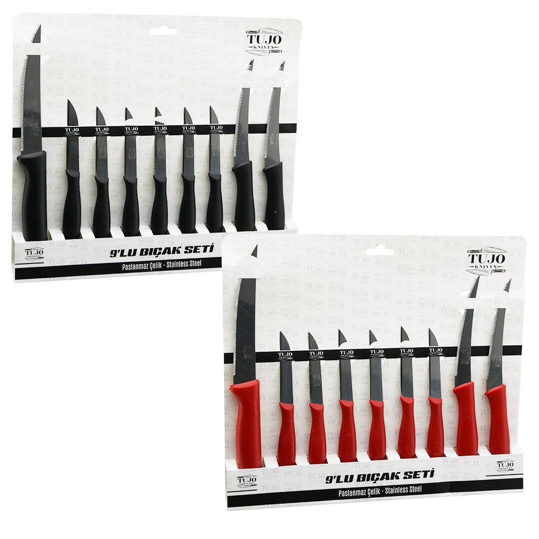 9PCS Tırtırlı Bıçak Seti 1AD 24CM Ekmek 2AD 10CM Sebze 6AD 6.5CM Meyve