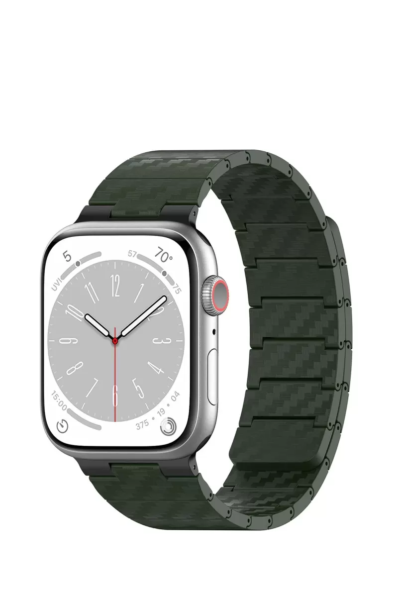 Movenchy Apple Watch 45mm Uyumlu Carbon Steel Kordon - Koyu Yeşil