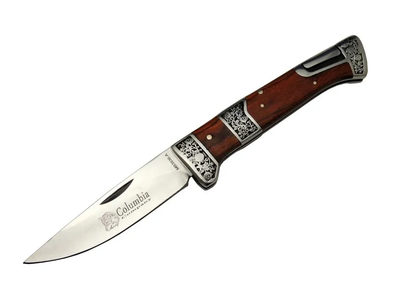 MB3936A Kahverengi Av / Kamp Çakısı 20cm- Manuel, İşlemeli, Kemerlikli, Ahşap Sap