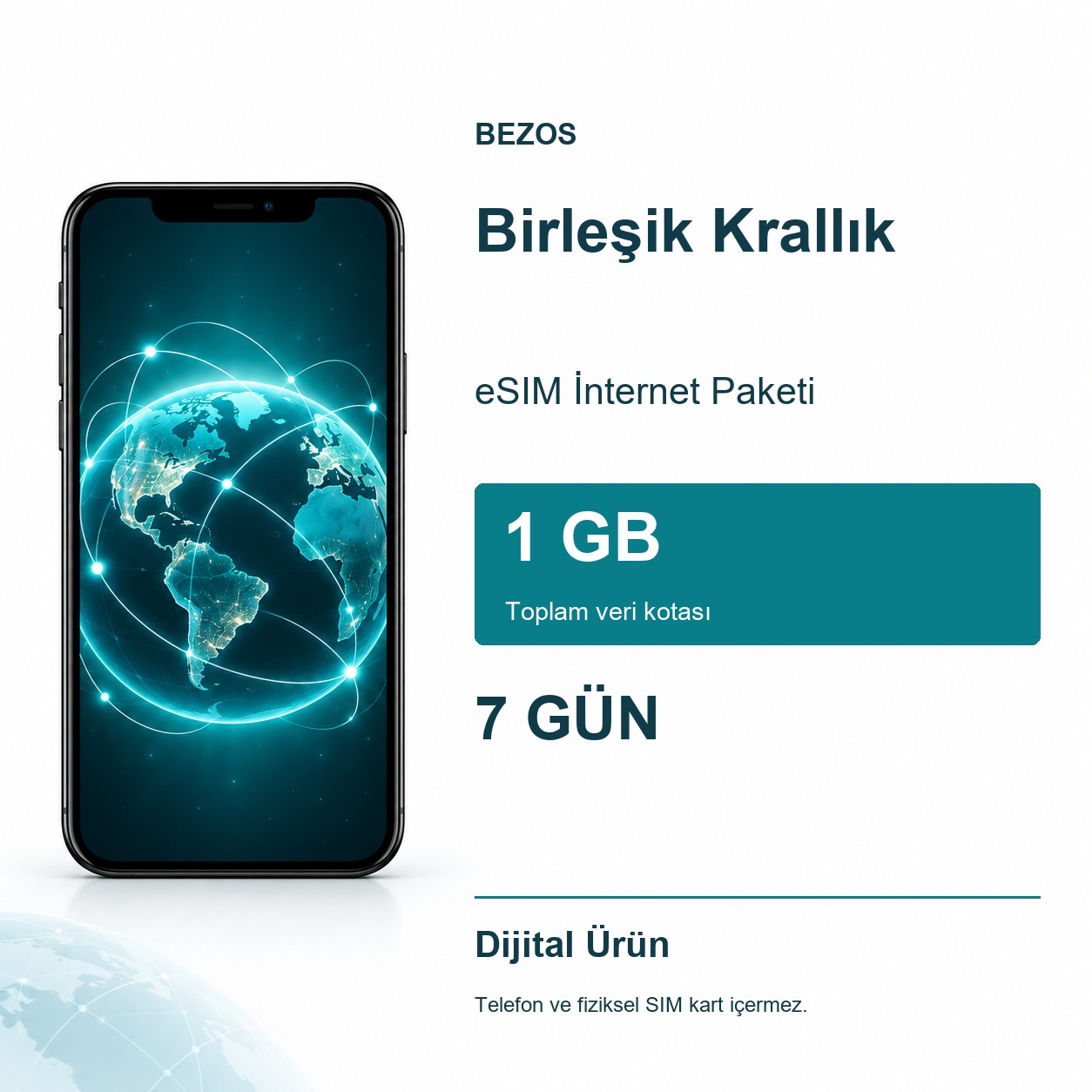 Birleşik Krallık eSIM İnternet Paketi 1 GB 7 Gün