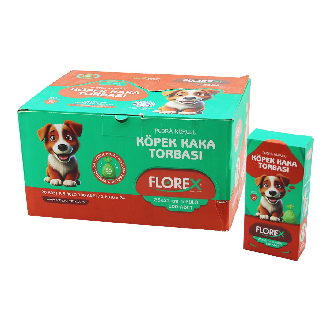2400 Adet = 1 Koli Köpek - Evcil Hayvan Kaka Torbası Pudra Kokulu - 25X35CM