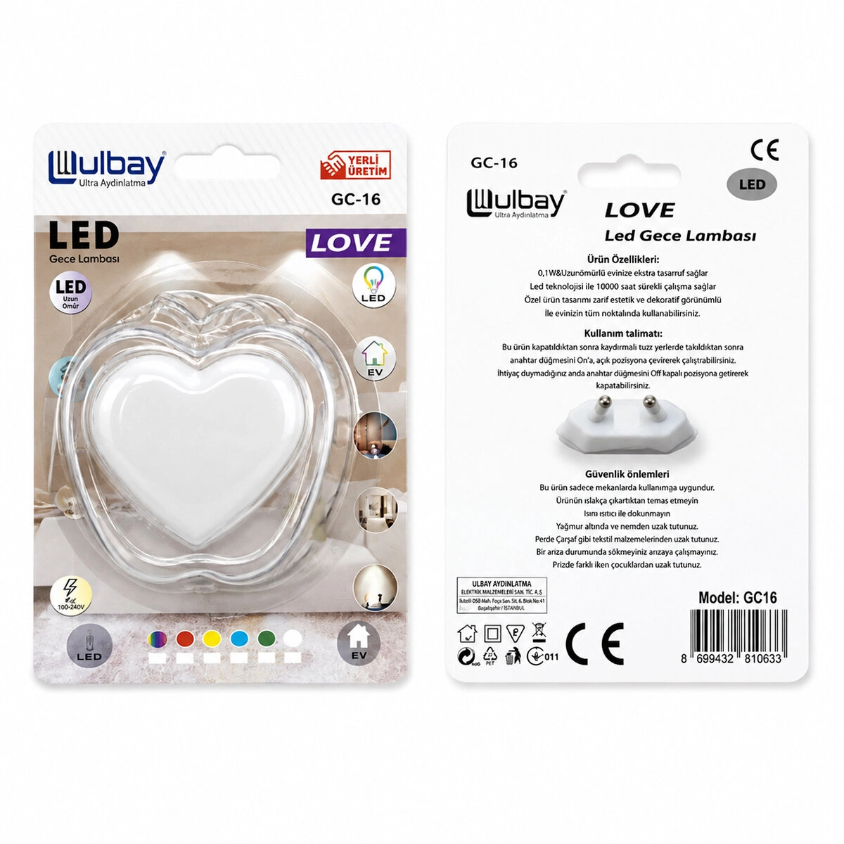 Kalp Şekilli LED Gece Lambası 10 Adet Set