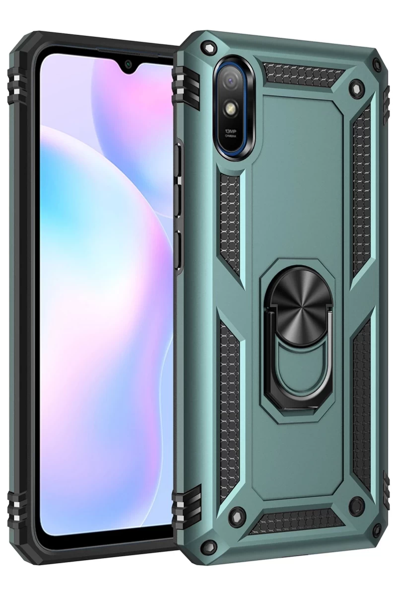 Xiaomi Redmi 9A Uyumlu Kılıf Sofya Yüzüklü Silikon Kapak - Yeşil