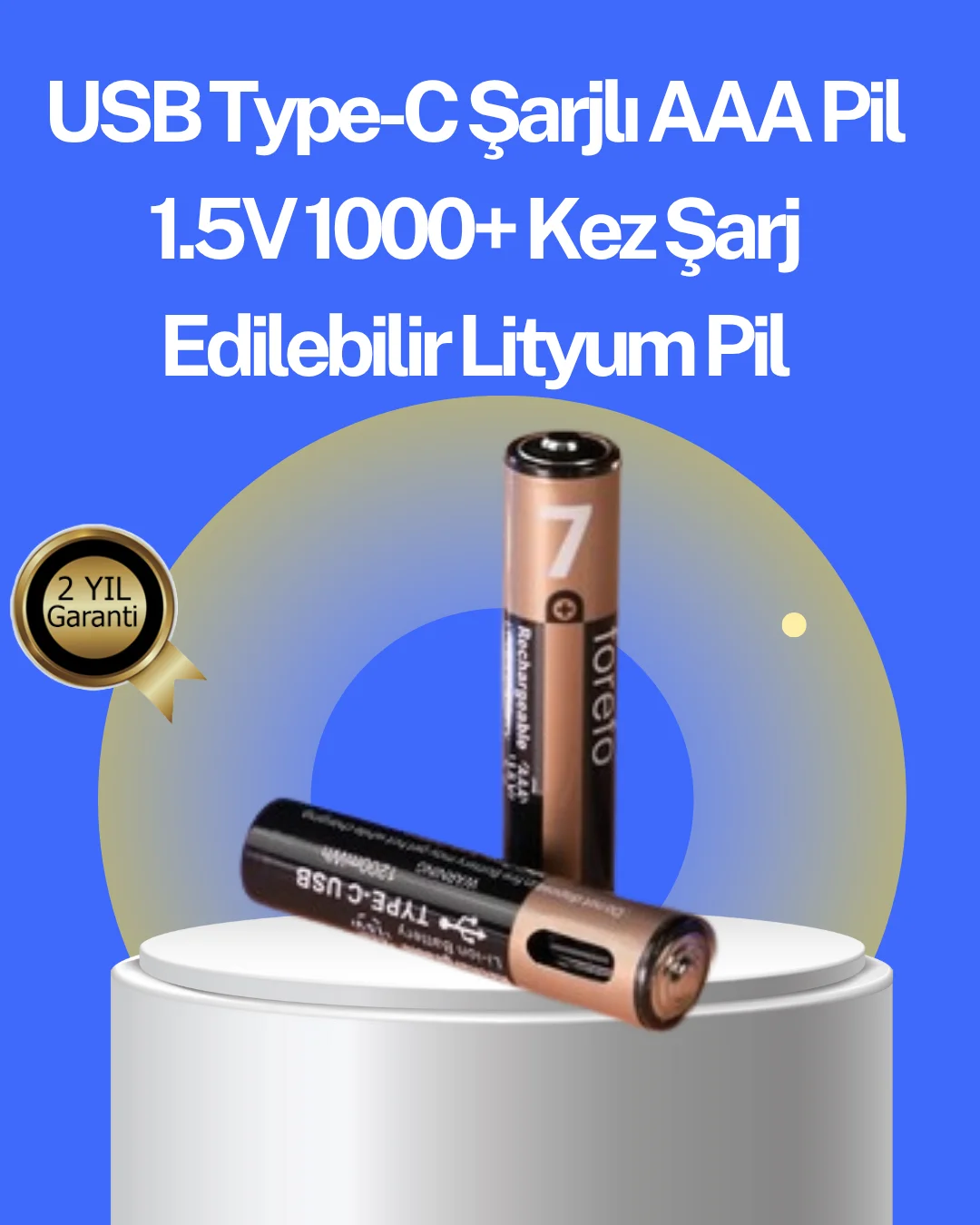 Hızlı Şarj Teknolojili USB Şarjlı AAA Pil – 40 Dakikada Tam Şarj