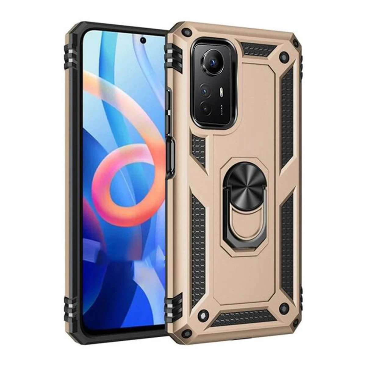 Xiaomi Redmi Note 12S Kılıf Sofya Yüzüklü Silikon Kapak - Gold