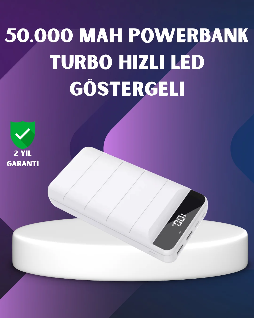 50000mAh Yüksek Kapasiteli Powerbank Hızlı Şarj ve LED Ekranlı