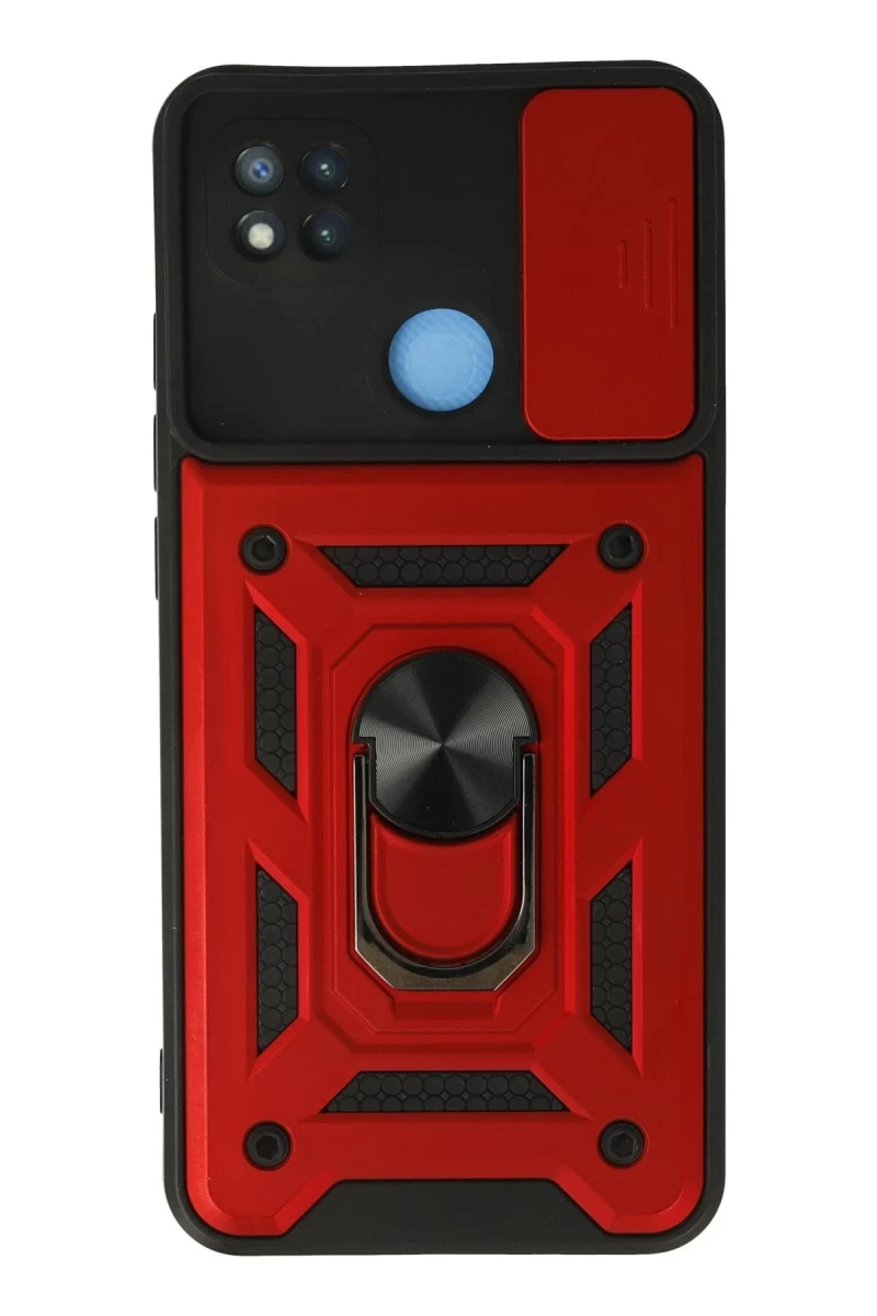 Xiaomi Redmi 9C Uyumlu Kılıf Pars Lens Yüzüklü Silikon - Kırmızı