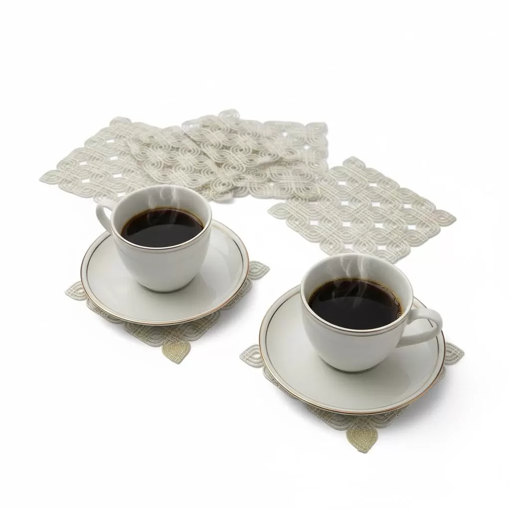 6 lı Dantel Kahve Sunumluğu 15x15 cm Asorti Desenli Türk Kahvesi Seti