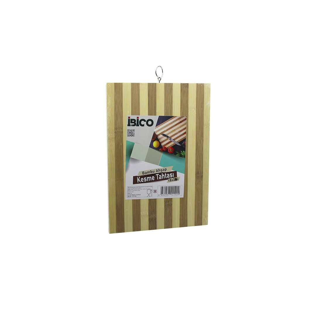 Şık Beyaz Çizgili Ahşap Bambu Kesim Panosu 18x28 cm Metal Kulplu