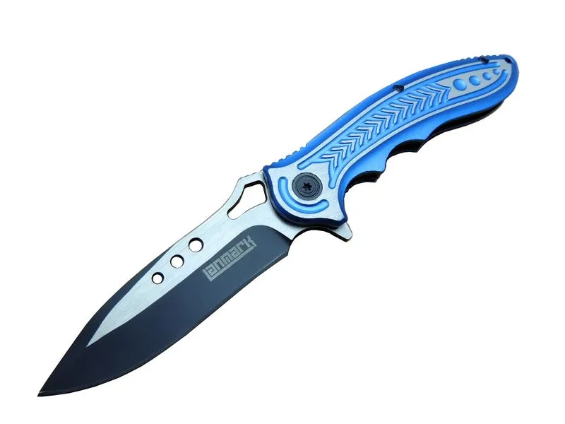 T60B Kamp Çakı 20 cm - Mavi Sap, Otomatik, Kemerlikli