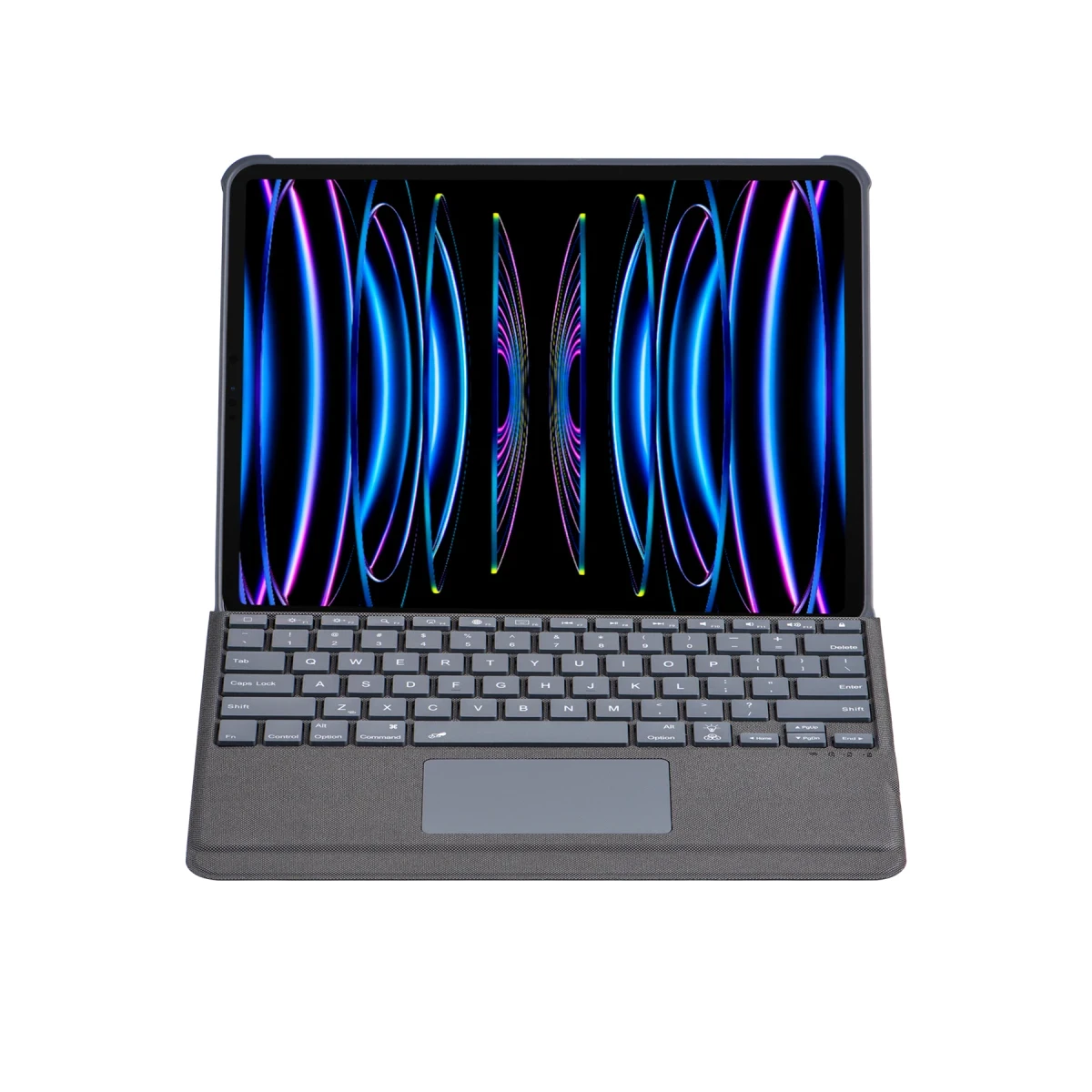 Apple T5509D iPad Pro 12.9 (2022) Kılıf Palermo Ledli Klavyeli Standlı Tablet Kılıfı - Siyah