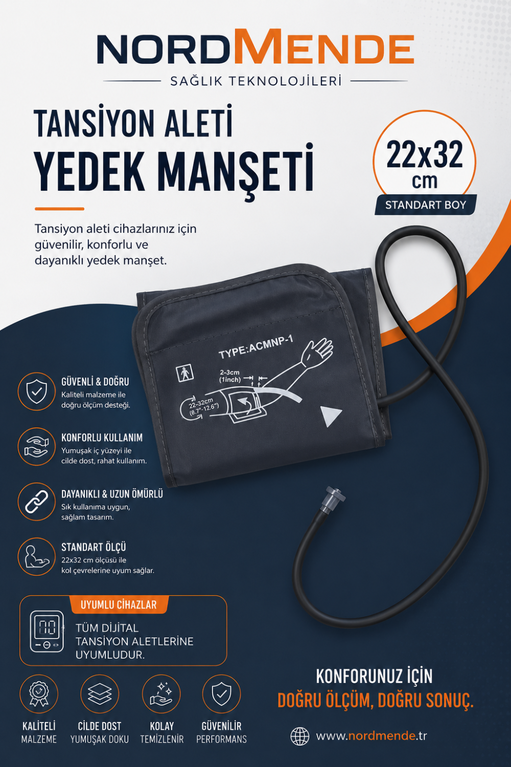Dijital Tansiyon Aleti Manşeti 22-32 cm Evrensel Yedek Kol Manşeti Tüm Dijital Tansiyon Aletleri ile Uyumlu "Dijital Tansiyon Aleti Manşeti 22-32 cm Evrensel Yedek"